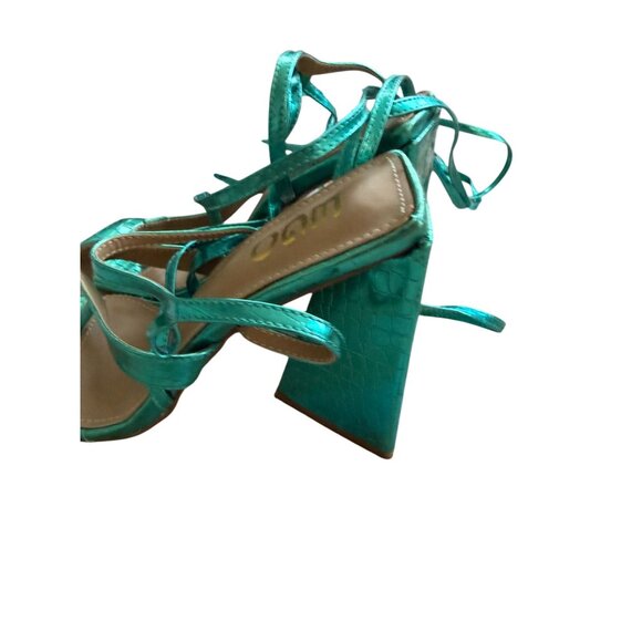 EGO Teal Metallic Lace Up Block Heels Sandals Size UK 7 / US 9 - Picture 3 of 10